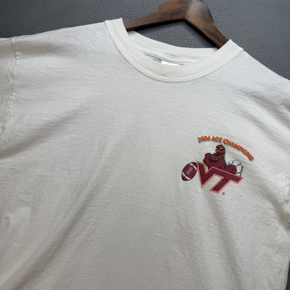 VTG Virginia Tech Hokies T Shirt Mens Large White 2004 ACC Champ NCAA Football